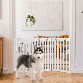 36 Inch Folding Wooden Freestanding Pet Gate Dog Gate with 360�� Flexible Hinge (Color: White)