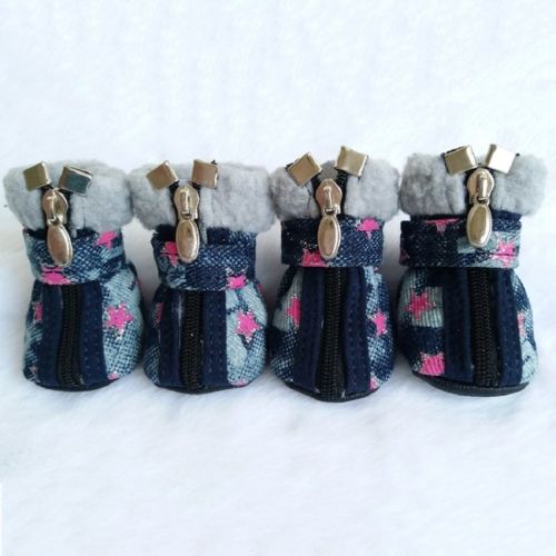 Pet Booties Set, 4 PCS Warm Winter Snow Stylish Shoes, Skid-Proof Anti Slip Sole Paw Protector with Zipper Star Design